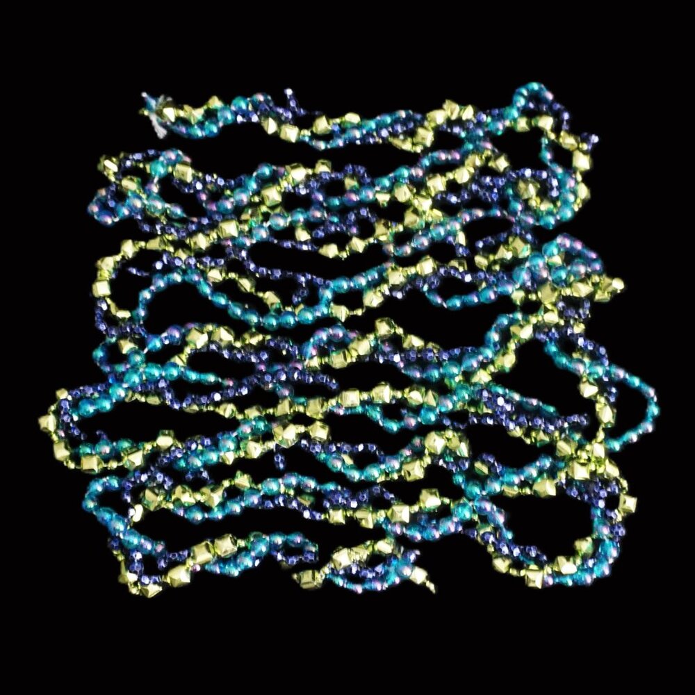 Bundle 6 Strands Twisted Beaded Garland Iridescent Teal, Lime Green, and Blue